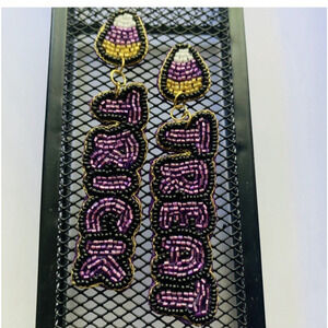 Trick or Treat Beaded Earrings – Halloween Candy Corn Statement Jewelry